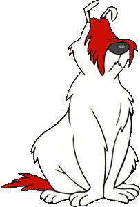 a white dog with red hair sitting down