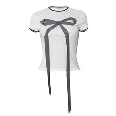 Please refer to our sizing chart for a guideline when choosing a size. 5 business days order processing time. 90% polyester 10% spandex Chic Short Sleeve Party T-shirt, Chic Tops With Detachable Bow For Spring, Trendy Fitted Tops With Bow, Fitted White Top With Ribbon, White Fitted Top With Ribbon, Chic Spring Tops With Bow Print, Chic Tops With Detachable Bow For Summer, Chic Summer Tops With Detachable Bow, Chic Summer Top With Detachable Bow