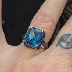 Beautiful Ring Size 7 5 Ct Cushion Cut London Blue Topaz Beautiful London, London Blue Topaz Ring, Black Rhodium, London Blue Topaz, Blue Topaz Ring, Beautiful Ring, London Blue, Topaz Ring, Ring Size 7