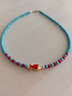 Turquoise and red coral necklace, Enamel fish necklace, turquoise jewelry, red coral jewelry, fish jewelry, friendship necklace, bff gift Red Coral Necklaces For Gifts, Red Coral Necklace With Lobster Clasp As Gift, Red Coral Necklace With Lobster Clasp For Gift, Handmade Turquoise Necklace With Red Coral, Colorful Beads Red Coral Necklace Gift, Handmade Turquoise And Red Coral Necklace As Gift, Handmade Turquoise Necklace With Red Coral For Gift, Handmade Red Turquoise Necklace As Gift, Blue Red Coral Jewelry As Gift