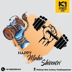 an advertisement for the happy maha shivri festival, featuring a man lifting a barbell