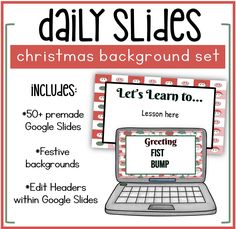 a christmas themed classroom set with text and pictures for the daily slides, including an interactive lesson