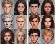 many different faces are shown in the same image, each with different hair colors and shapes