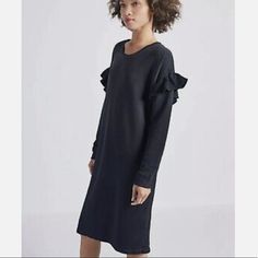 Nwt Current Elliott The Ruffle Knit Dress Washed Black Size 8 (Large) In Excellent Condition. This Is Such A Great Staple Piece That Is Comfortable And Easy To Throw On.Lightweight Sweatshirt Material. Please Refer To Photos For Measurements And Details I Black Spring Loungewear Dress, Spring Black Dresses For Loungewear, Black Dress For Spring Loungewear, Black Midi Dress For Spring Loungewear, Long Sleeve Loungewear Dress With Ruffles, Black Long Sleeve Loungewear Dress, Black Long Sleeve Dress For Loungewear, Black Sweater Dress For Loungewear, Muscle Tee Dress