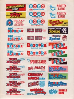 an old poster with many different types of logos on it's back side and sides