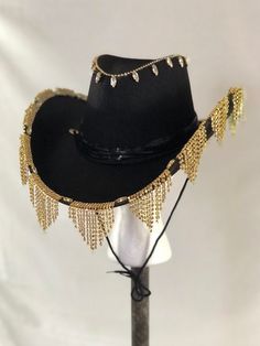 Rhinestone Fringe Cowboy Hat Customizable - Etsy Fringe Cowboy Hat, Rhinestone Cowboy Hat, Black Cowboy Hat, Looks Country, Rhinestone Fringe, Chapeau Cowboy, Hat Base, Black Cowboy, Western Hats