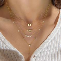 This subtle, yet chic necklace will add a hint of luxury to your look. Chain Type: Cable chainMaterial: 925 SilverPlating Color: Silver, Yellow Gold, Rose Gold Sterling Silver Layered Necklace, Layered Gold Necklace, Silver Layered Necklace, Rose Gold Butterfly, Our Song, Butterfly Necklace Gold, Simple Butterfly, Layered Necklaces Silver, Chic Necklace