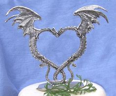 Nuzzling dragons with wings in the shape of a heart wedding cake topper Dragon Wedding Cake, Goth Cakes, Heart Wedding Cake, Heart Wedding Cake Topper, Dragon Wedding, Heart Wedding Cakes, Heart Cake Topper, Dragon Cake, Wedding Cake Tops