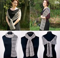 three pictures of different types of scarves