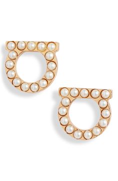 Salvatore Ferragamo Small Gancio Imitation Pearl Stud Earrings | Nordstrom Dish Detergent, Bar Pendant Necklace, Cleaning Agent, Brand Loyalty, Bar Stud Earrings, Bar Studs, Diamond Bar, Earrings In Gold, Station Necklace