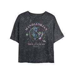 She'll love the look and feel of this Juniors' Star Wars The Mandalorian Din Djarin Grogu This is the Way Cosmic Mineral Wash Cropped Graphic Tee. FEATURES Crewneck Short SleevesFABRIC & CARE Cotton Machine wash Imported Size: Small. Color: Black. Gender: female. Age Group: kids. The Mandalorian Din Djarin, Mandalorian Din Djarin, Cropped Graphic Tees, Star Wars The Mandalorian, The Mandalorian, Cropped T Shirt, Crop Tshirt, The Way, Force