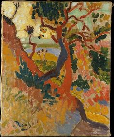 an image of a painting with trees in the background