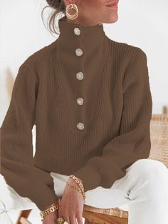 Daily Causal Plain Buttoned Sweater Outerwear Women