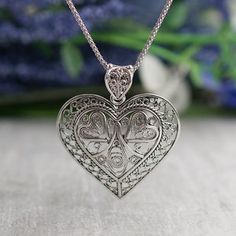 Handmade Filigree Silver Pendant 925 Sterling Silver Handmade - Etsy Canada Ribbon Heart, Ormond Beach, Love For Her, Pewter Pendant, Necklace Cute, Sterling Silver Filigree, Valentines Gifts For Her, Statement Pendant, Asheville Nc