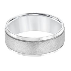 men's wedding band in 18k white gold with milcused edge, 6mm