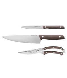 two knives with wooden handles are shown side by side