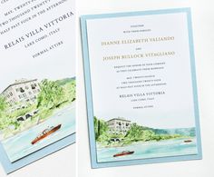 the wedding stationery is designed with watercolors