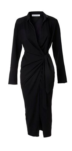 Elegant Fall Dresses With Draped Sleeves, Elegant Dresses With Draped Sleeves For Fall, Black Long Sleeve Midi Dress With Draped Sleeves, Formal Fall Dress With Draped Sleeves, Elegant Midi Dress With Tie Fastening, Formal Dresses With Draped Sleeves For Fall, Chic Belted Wrap Dress For Night Out, Formal Black Dress With Draped Sleeves, Black Midi Dress With Draped Sleeves For Formal Occasions