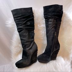 Beautiful Gently Used Luxury Le Silla High Wedge Boots, Zipper On Inside Leg Cannot Locate Size, Bottom Of Boot Measures 8 Inches From Toe To Heel And Boots Measure 20 Inches High, Heel Is 5.5 Inches At Highest Point. Gorgeous Boots! Small Feet!! Le Silla Shoes, Gorgeous Boots, Boots Zipper, Dream Board, Pretty Shoes, Christmas 2024, Suede Boots