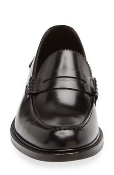 Smooth calfskin leather shapes this classic penny loafer featuring a soft, comfort-focused footbed. Leather upper, lining and sole Imported Black Owned/Founded Classic Calf Leather Platform Loafers For Office, Black Wingtip Platform Loafers, Classic Platform Loafers With Branded Insole For Work, Classic Calf Leather Platform Loafers, Business Wingtip Platform Loafers With Leather Sole, Wingtip Calf Leather Loafers For Work, Classic Platform Loafers With Rubber Sole In Calf Leather, Classic Black Platform Loafers With Moc Toe, Classic Calf Leather Platform Loafers With Rubber Sole