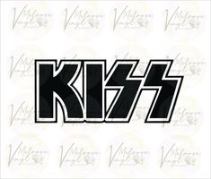 the word kiss written in black and white