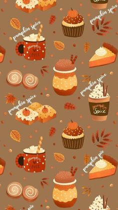 a brown background with many different desserts on it