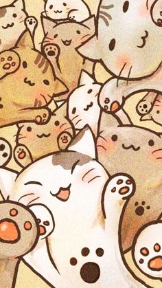 a bunch of cats that are laying down