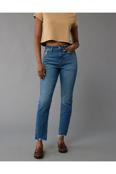 Rigid in the front. Stretchy in the back. Magic all over with innovative 50/50 construction/Medium wash Mom Jean, 50 50, Women's Jeans, American Eagle Outfitters, Mom Jeans, American Eagle, Women Jeans, My Style