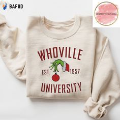 Whoville University Embroidered Crewneck T-Shirt, Sweatshirt for Men Women Sweatshirt Whoville University, Toy Story Shirt, Hawaiian Shirt Women, Coffee Sweatshirt, Cartoon Sweatshirts, Women Sweatshirt, Embroidered Crewneck, Sweatshirt For Men, Embroidered Sweater