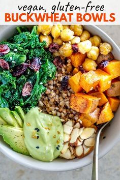 a bowl filled with different types of veggies and other foods on top of it