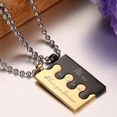 Lock Pieces Couples Pendant Necklaces Pendant Size: 20 x 30mmColor: Black / Gold platedMaterial: Titanium steelLength: 24 inch Boyfriend Girlfriend Necklaces, Accessible Kitchen, Couples Necklace, Couples Jewelry, Promise Necklace, Bff Jewelry, Engagement Necklaces, Sideways Initial Necklace, Weird Jewelry