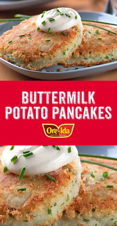 buttermilk potato pancakes with sour cream on top