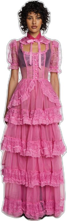 Pink Ruffled Tea Length Dress, Pink Tea Length Ruffled Dress, Pink Tea-length Ruffled Dresses, Pink Ruffled Tea-length Dresses, Coquette Ruffled Day Dresses, Coquette Ruffle Dress For Daywear, Party Dresses With Lace Patchwork And Tiered Skirt, Daywear Coquette Ruffle Dress, Evening Petticoat With Ruffles