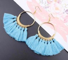 SIGN UP for emails at KEISELA.COM to receive discounts on your future orders!! >>>---------------------> ♡♡♡♡♡♡ KEISELA ♡♡♡♡♡♡ <--------------------<<< Big Dangle Earrings, Blue Tassel Earrings, Piercing Tragus, Bohemian Handmade, Tassels Fashion, Blue Tassel, Large Hoop Earrings, Bohemian Earrings, Big Earrings