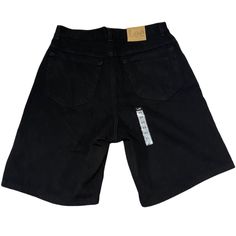 Nwt Measurments Shown In Photos High Rise Cotton Shorts For Streetwear, Black Straight Leg Cotton Jean Shorts, Black Relaxed Fit Jean Shorts For Streetwear, Black Cotton Straight Leg Jean Shorts, 90s Black Shorts With Pockets, Black 90s Shorts With Pockets, Black Cotton Jean Shorts, Black Cotton Knee-length Jean Shorts, Black Cotton Jean Shorts With Belt Loops