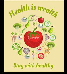 a poster with the words health is healthy and various fruits and vegetables surrounding it in a circle