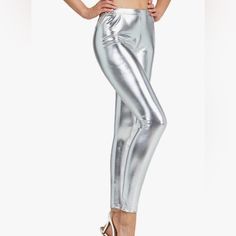 Brand New Size Plus Size Fashion Jeggings Candy Color Trousers Metallic Tights, Silver Leggings, Pencil Pant, Look Legging, Disco Pants, Metallic Leggings, Metallic Look, Party Kleidung, Shiny Leggings