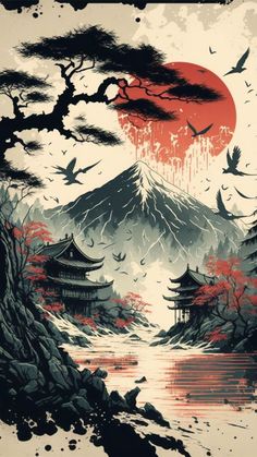 Japan Graphic Design, Monte Fuji, Japan Painting, Cool Wallpapers Art, Mount Fuji