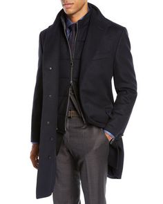 Corneliani Men's ID Wool Top Coat Navy Parka, Wool Top, Men's Coats & Jackets, Suits Coats, Notched Collar, Mens Outerwear, Outerwear Coats, Bergdorf Goodman, Top Coat