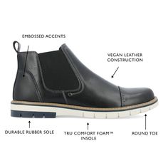 An easy but stylish pull-on boot you can throw on with anything the Waylon boot by Vance Co. This vegan leather design offers easy entry with stretch gore accents at the ankles. A 6 mm Tru Comfort Foam� insole and durable rubber sole ground the look for extra comfort. Black Chelsea Boots, Pull On Boots, Mens Shoes Boots, Chelsea Boot, Leather Design, Boots Black, Chelsea Boots, Rubber Sole, Vegan Leather