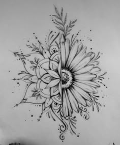 a black and white drawing of a flower