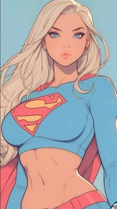 a woman with blonde hair wearing a superman costume