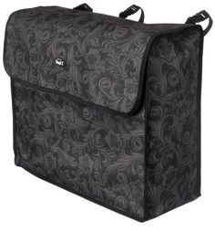 a large black bag with floral designs on it