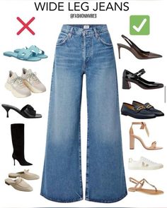 #fashion Shoes For Wide Leg Jeans, Wide Leg Outfit, Wide Leg Jeans Outfit, Wide Leg Pants Outfit, Jeans Outfit Women, Casual Day Outfits, Elegante Casual, Quick Outfits