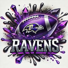 the baltimore ravens logo is shown in purple and black with splashy paint on it