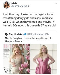 a woman in a pink dress on twitter