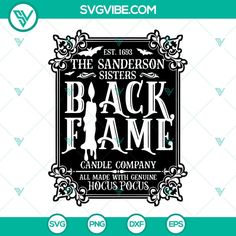 the sanders sisters back flame candle company logo with an ornate frame in green and white