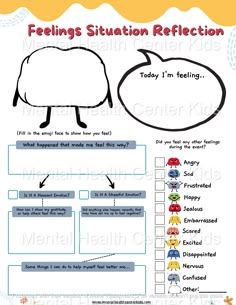 feelings situation reflection worksheet