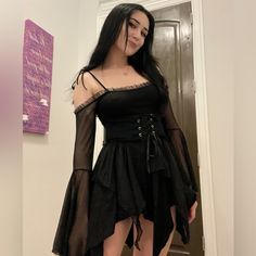 This Is A Small And My Daughter Is A Size 65’5”, 125. Excellent Condition. Worn One Time To Our Halloween Gala. Dress By Cowgirl Couture. Halloween Gala, Couture Black Dress, Cowgirl Couture, Gala Dress, One Time, Costume Ideas, My Daughter, High Low Dress, High & Low