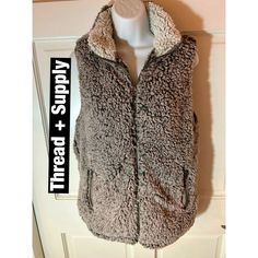 Thread & Supply Two Tone Gray Sherpa Furry Zip Up Vest Sz Medium Is New With Tags. Sherpa Both Inside And Out. Measurements Are In Pictures. Watch The Video Fleece Vest Women, Faux Vest, Zip Up Vest, Quilted Puffer Vest, Bleached Denim, Reversible Vest, Moto Style, Quilted Vest, Fleece Vest